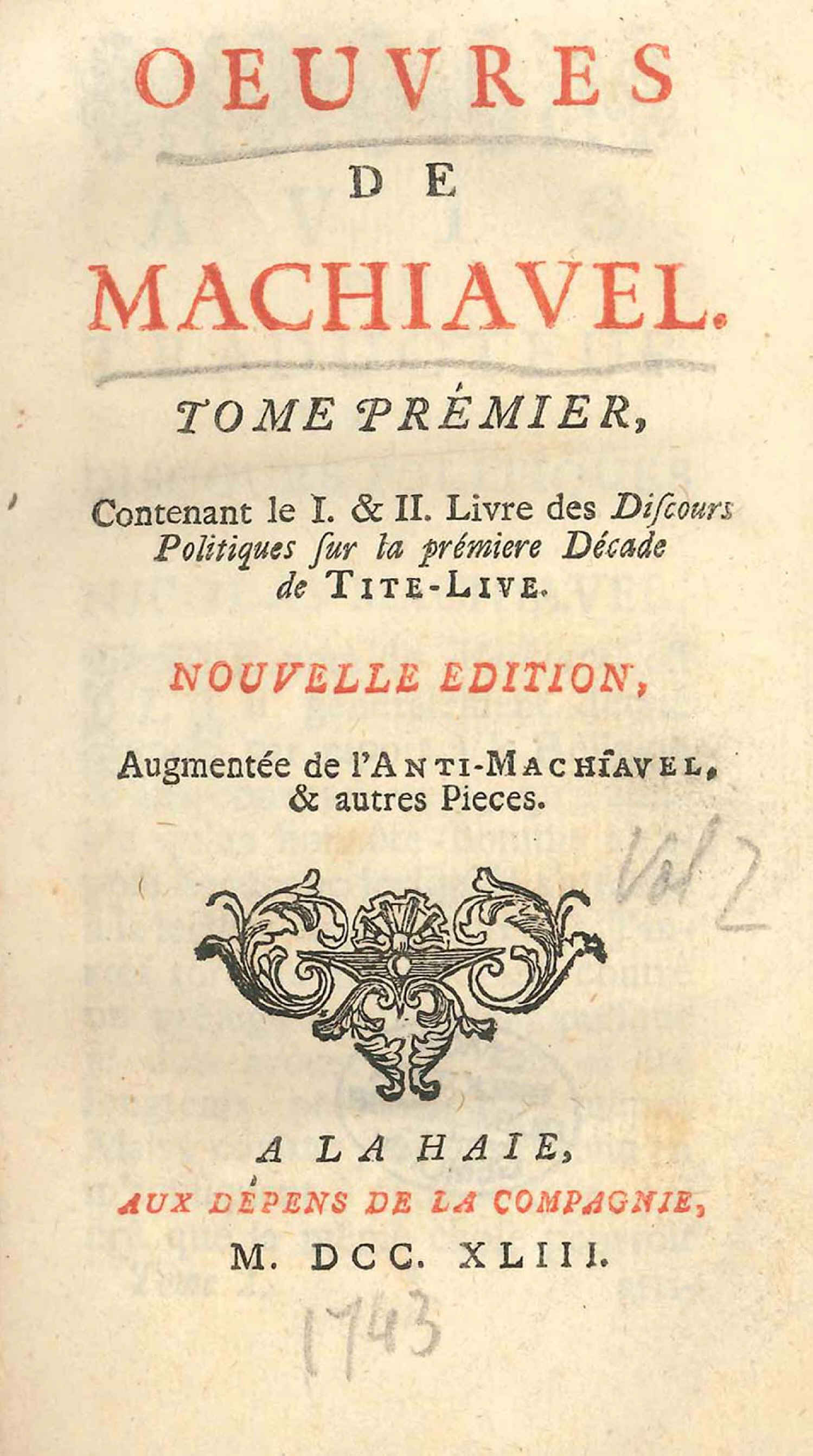 Copertina  Oeuvres de Machiavel.