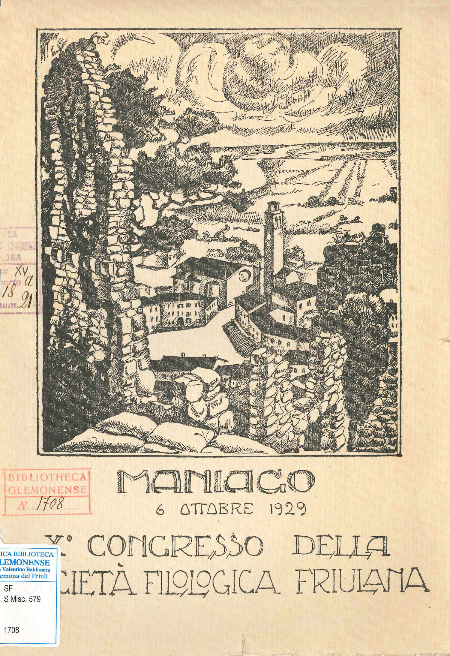 Copertina  10. Congresso della Società filologica friulana : Maniago, 6 ottobre 1929