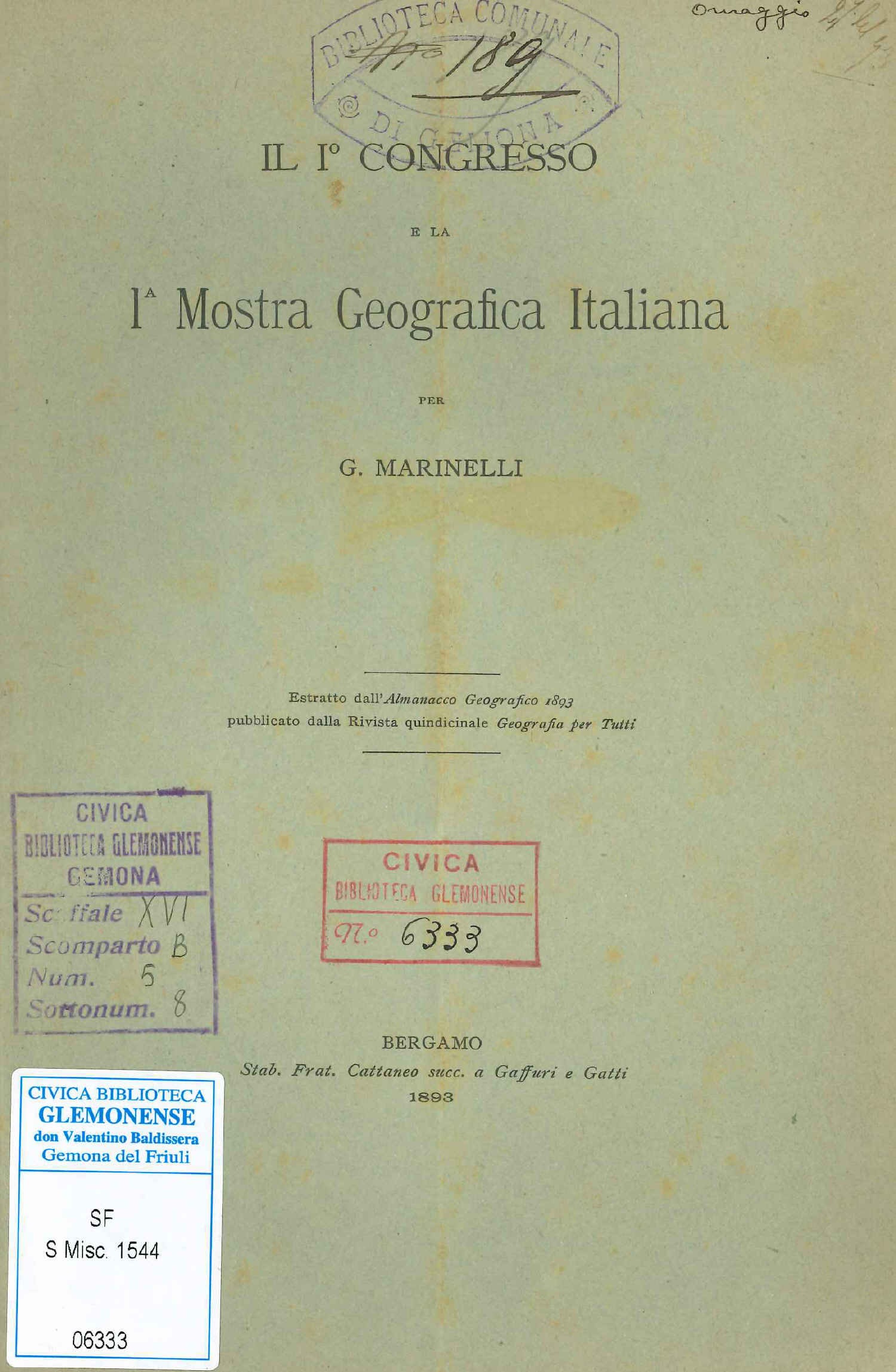 Copertina  Il 1. congresso e la 1. mostra geografica italiana