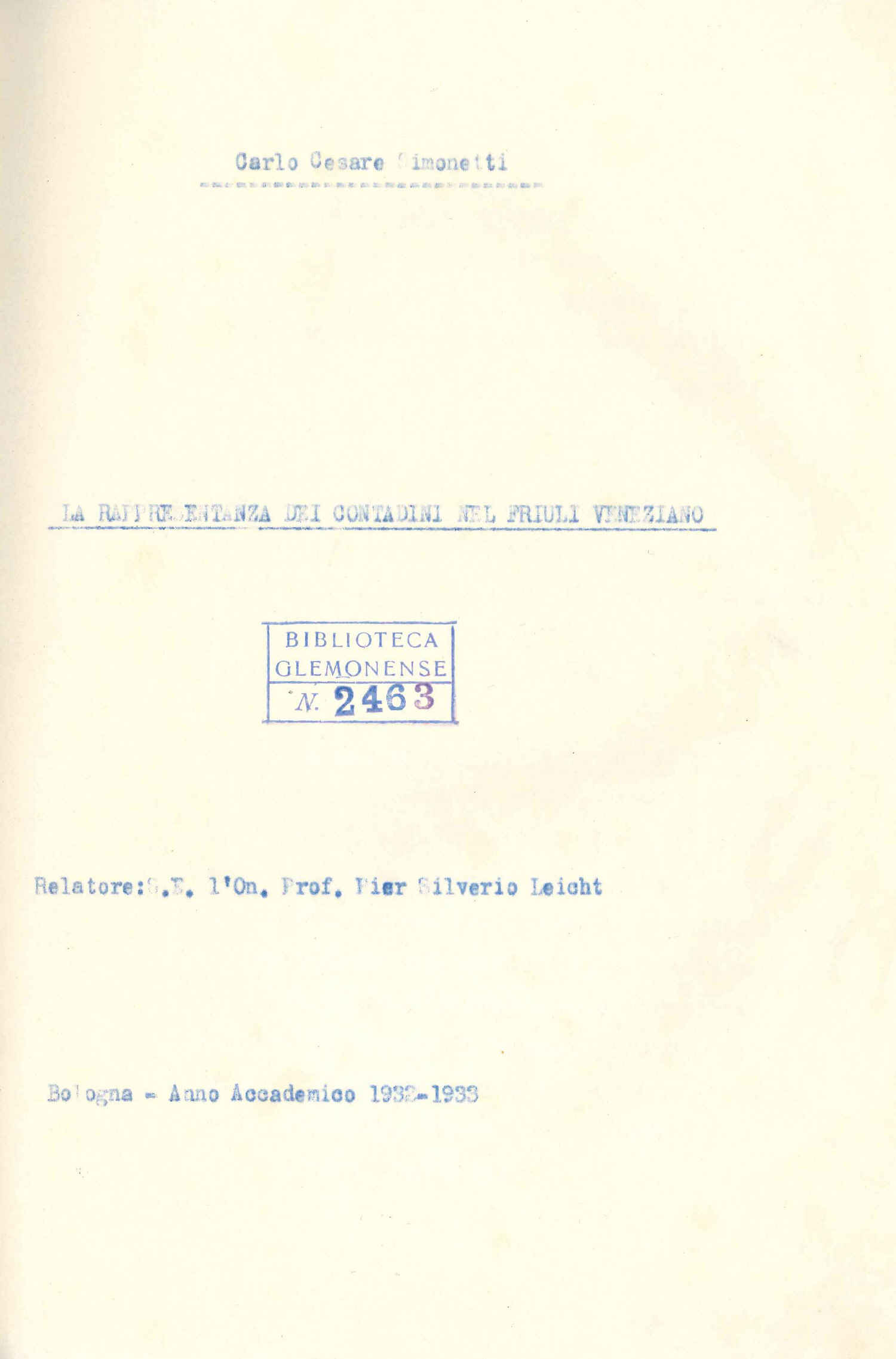 Copertina  La rappresentanza dei contadini nel Friuli veneziano